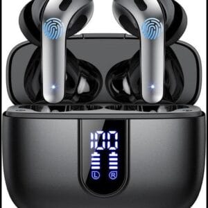 Auriculares sem fios Bluetooth, auriculares Bluetooth 5.3, 4 Mic com redução de ruído ENC, 50H com graves, capacetes sem fios Bluetooth IP7 impermeável, carregamento rápido USB-C, ajuste confortável