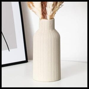 Hanaomaoyi Jarrón para Hierba de Las Pampas, 20 cm, Cerámica Negro Mate, Redondo, Diseño Moderno, Bohemio para Decoración, Flores, Salón, Dormitorio (Beige)