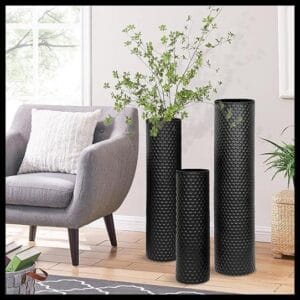 Jarrones de Suelo Grande Negro, 70/55/40 cm Metalicos Altos Jarrones Set de 3, Modernos Textura de Panal Jarron de Suelo para Salón Comedor Dormitorio Oficina