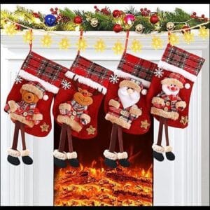 JOTOL Medias de Navidad,4pcs Calcetín de Navidad,Calcetines de Navidad para llenar y Colgar para la Decoración del Arbol,Adorno de Navidad Bolsa de Dulces etc