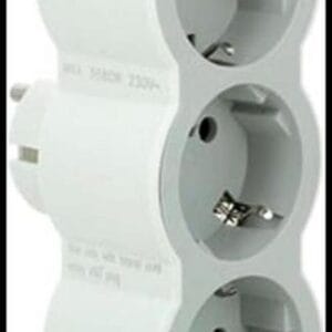 LEGRAND Adaptadores 3 Tomas de Enchufes de Corriente Frontales 2P+T Horizontal, Ladron de enchufes, Color Blanco/Gris Claro 694518