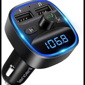 LENCENT Transmisor FM Bluetooth para Coche, Manos Libres Inalámbrico Reproductor MP3 Coche, Adaptador de Radio con Dual USB 5V/2.4A & 1A, Soporte Tarjetas SD, USB y Flash Drive