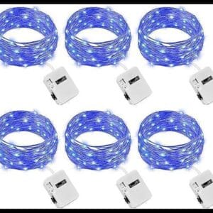 litogo Luces Led Pilas con 3 Modos, 7FT/2M 20LED Cadena de Luces Navidad Pilas Interior, Impermeables Luz de Hadas Pequeñas Decoración para Mesa Jardín, Arbol, Boda, Exterior (Azul, 6 Piezas)