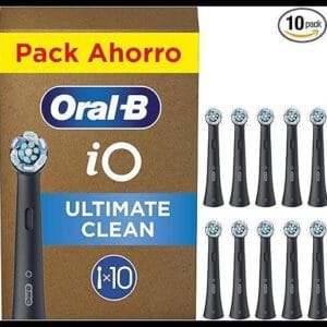 Oral-B Series iO Ultimate Clean Cabezales De Recambio Originales, Pack de 10 Recambios Negros Para Cepillos De Dientes Eléctricos Oral-B iO, Eliminación Profunda De La Placa Bacteriana