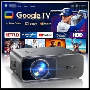 Proyector 4K, Auto Focus/Keystone Smart Proyector Netflix 1080P Nativo Full HD WiFi Bluetooth Zoom 100%-50%, 1200ANSI Proyectores 4K con Asistente de Voz para Móvil/PC/Cine en Casa