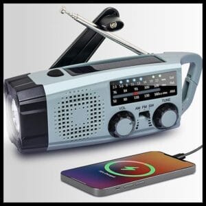 Radio Solar de Emergencia con Manivela, FM/Am/SW Radio Portatil Pequeña de Emergencia con Dinamo y Linterna LED 2000mAh Powerbank y SOS Alarma y USB para Camping al Aire Libre Kit Supervivencia, IPX5