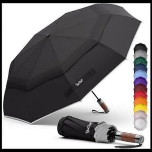 Royal Walk Paraguas Plegable Antiviento para Hombre y Mujer Apertura y Cierre Automático, Compacto y Fuerte, Mango de Madera Real de Lujo, Paraguas Resistente al Viento Reflectante con Doble Cubierta