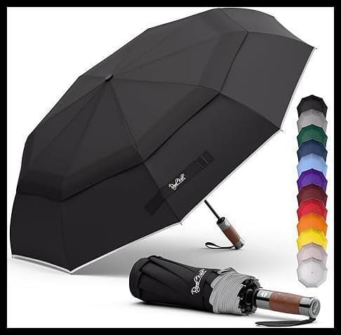 Royal Walk Paraguas Plegable Antiviento para Hombre y Mujer Apertura y Cierre Automático, Compacto y Fuerte, Mango de Madera Real de Lujo, Paraguas Resistente al Viento Reflectante con Doble Cubierta