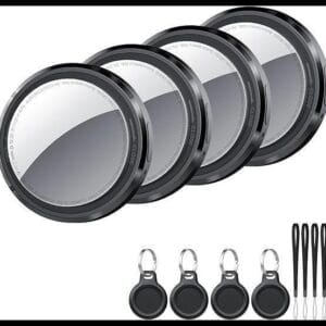 Smart Air Tracker Tag 4 Pack, Buscador de Objetos Bluetooth Funciona con Buscar Apple (sólo iOS), Localizador Bluetooth, Rastreador para Llaves, Cartera, Equipaje, Mochila, Batería Reemplazable, Negro