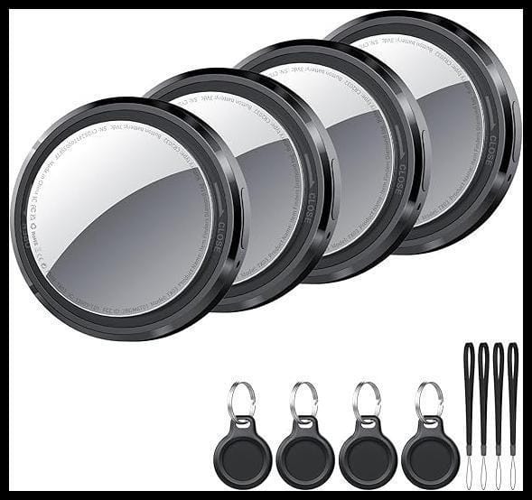 Smart Air Tracker Tag 4 Pack, Buscador de Objetos Bluetooth Funciona con Buscar Apple (sólo iOS), Localizador Bluetooth, Rastreador para Llaves, Cartera, Equipaje, Mochila, Batería Reemplazable, Negro
