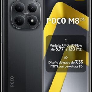 XIAOMI POCO M8 5G - Smartphone de 8+256GB, Pantalla de 6,77" 120Hz Flow AMOLED, Snapdragon 6 Gen 3, cámara Dual de 50MP IA, Carga Turbo de 45W, Cargador no Incluido, Negro (Versión ES)