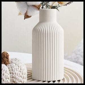 YADOBIG Jarrón Bohemio Blanco, Jarrón para Hierba de Las Pampas, para Salón, Comedor, Entrada, Oficina, Blanco