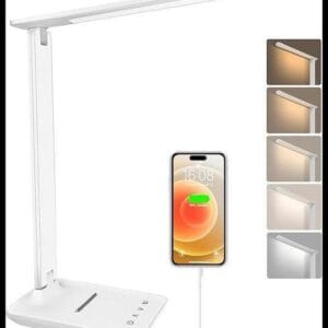 lámpara Led Escritorio, Flexo de Escritorio con luz nocturna, lampara de escritorio con control táctil, Puerto de carga USB, 5 niveles de luminosidad 5 modos (blanco)